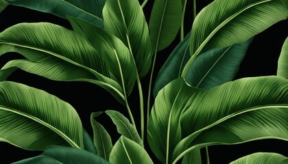 Seamless pattern with beautiful green tropical banana leaves. Hand-drawn vintage 3D illustration. Glamorous exotic abstract background.luxury wallpapers, cloth, fabric print, goods, mural,GenerativeAI - obrazy, fototapety, plakaty