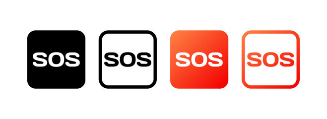 SOS icons. Different style, red, SOS buttons, SOS icons. Vector icons