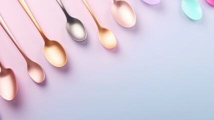 space for text on pastel background surrounded by spoons, background image, AI generated