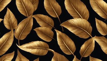 Tropical exotic seamless pattern. Grunge golden banana leaves, palm. Hand-drawn dark vintage 3D illustration. Nature abstract background design. for luxury wallpapers, cloth, fabric, Generative AI - obrazy, fototapety, plakaty