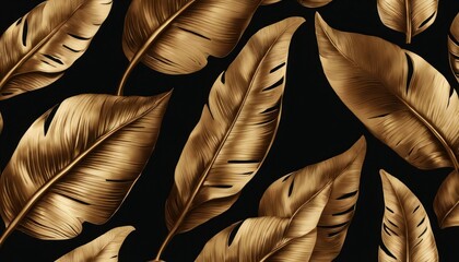 Tropical exotic seamless pattern. Grunge golden banana leaves, palm. Hand-drawn dark vintage 3D illustration. Nature abstract background design. for luxury wallpapers, cloth, fabric, Generative AI