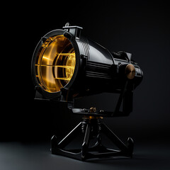 product photo of Black searchlight on black background created with Generative Ai