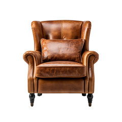 Leather Armchair for Living Room Isolated on Transparent or White Background, PNG