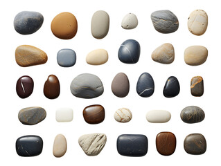 Sparse Collection of Beautiful Rock Stones Isolated on Transparent or White Background, PNG
