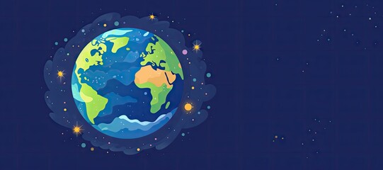 Fototapeta na wymiar Beautiful Animated Planet Earth Background with Empty Copy Space for Text - Planet Earth Flat Vector Graphics Illustration Backdrop - Colorful Earth Wallpaper created with Generative AI Technology