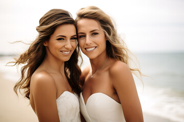two women on beach, lesbian wedding 