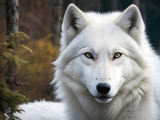 Wildlife photography of white wolf. Generated by AI tools.