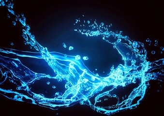 青い波と水しぶきが飛び散る抽象的な背景