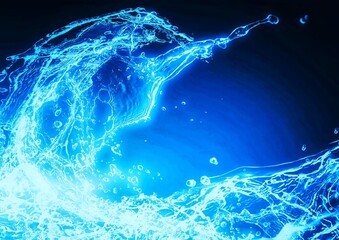 青い波と水しぶきが飛び散る抽象的な背景