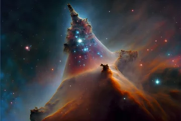 Fotobehang Stars are forming in the gigantic dust pillar called the Cone Nebula Cones pillars and majestic flowing shapes abound in stellar nurseries where clouds of gas and dust are sculpted by energetic  © Leon