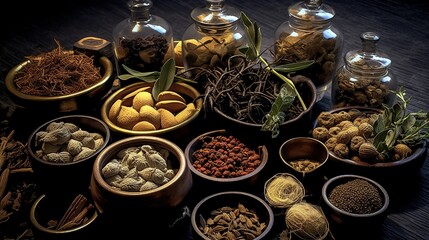 Fototapeta na wymiar Chinese medicine ingredients, natural traditional herbal medicine, alternative medicine