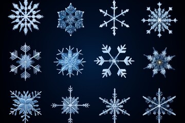 Fototapeta na wymiar Set of Snowflakes isolated on black background