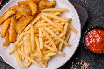 Fresh delicious crispy French fries with salt and spices