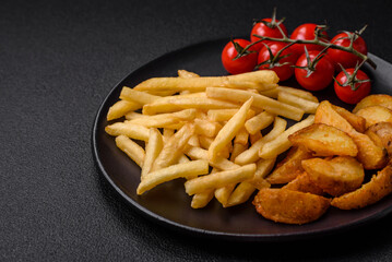 Fresh delicious crispy French fries with salt and spices