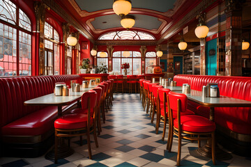 Fototapeta na wymiar Cute retro restaurant, red color