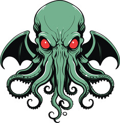 Vector illustration of a mythical creature with multiple tentacles, AI-generated. © Wirestock