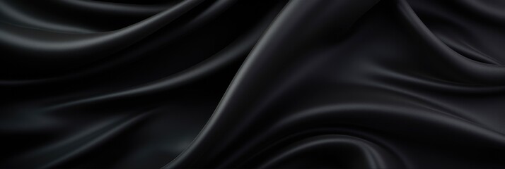 Fototapeta premium Elegant Black Texture. Silky Soft Waves of Grunge Cloth. Luxurious Wallpaper Design for Christmas.