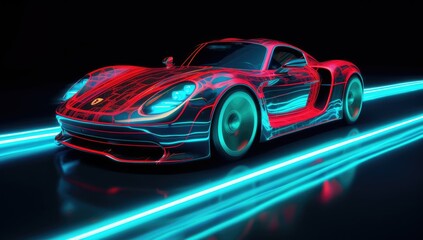 Futuristic sportcar on neon highway