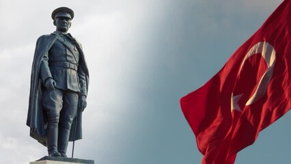 19 mayis or 19 may concept 4K video. Ataturk and Turkish Flag. Public holidays of Turkiye.