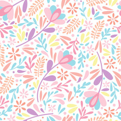 Colorful pastel modern floral pattern, happy and cute background for the spring, endless repeating wallpaper