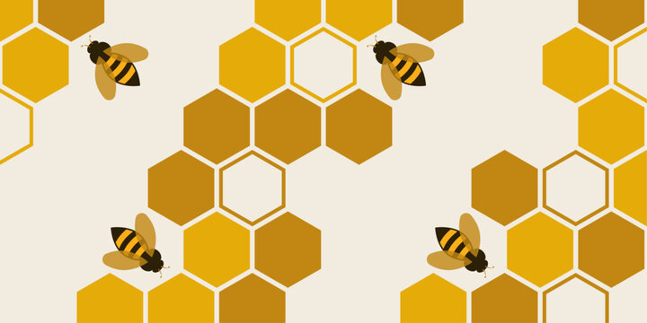 Abstract beehive honeycomb and bees on white background vector illustration.