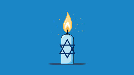 Fototapeta premium Vector illustration, stockphoto, White candle with the david star, symbol of Israel on a blue background with israeli flag. Copy space available. Hope an pray for Israel and the israeli people. Stop w