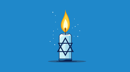 Vector illustration, stockphoto, White candle with the david star, symbol of Israel on a blue background with israeli flag. Copy space available. Hope an pray for Israel and the israeli people. Stop w