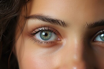 Extreme close-up of a woman's face with perfect skin and a dazzling gaze.