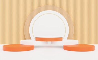 White and orange podium, clear white background for product display, fashion, Halloween, 3D rendering