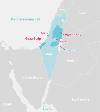 Palestine war (Israel, Palestine and Gaza Strip) and surrounding countries map illustration