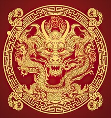 Fototapeta premium Wooden Chinese Dragon Chinese New Year Card