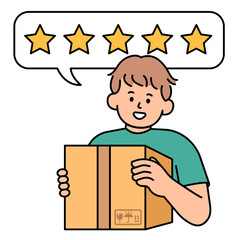 Man gives 5 stars for a shipping. simple vector illustration.