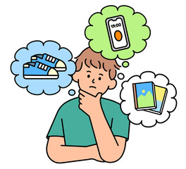 Man thinking about shopping. simple vector illustration.