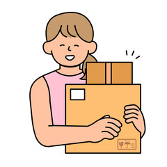 Woman holding a package. simple vector illustration.
