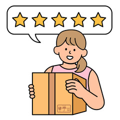 Woman gives 5 stars for a shipping. simple vector illustration.