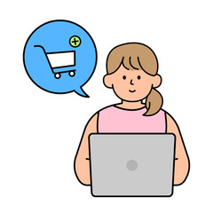 Woman is currently shopping online. simple vector illustration.