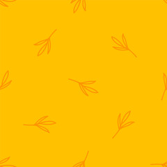 Yellow seamless pattern with orange boho plant