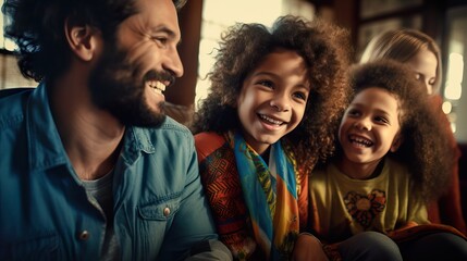 Fototapeta premium Joyful Brazilian Family Relaxing on Couch