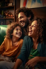 Fototapeta premium Joyful Brazilian Family Relaxing on Couch