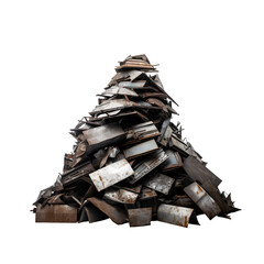Piles of scrap metal waiting to be recycled on transparent background PNG. Recyclable material concept.