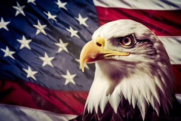 Illustration of America flag, eagle and logo for poster, background or banner.