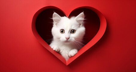 Postcard with cat with space for text. Concept Valentine's Day, wedding, women's day, birthday