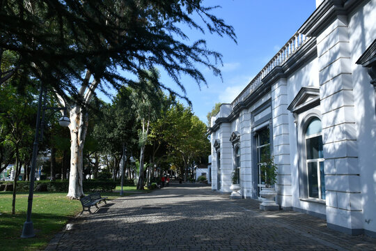 An avenue in the spa village of Telese, a town in the province of Benevento, Italy.