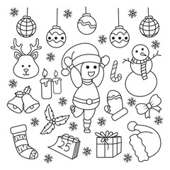 Hand drawn christmas ornament collection coloring
 vector