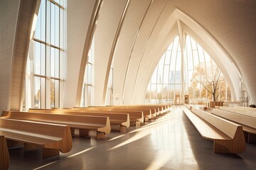 Obraz premium Modern white interior of an iconic city building, church.