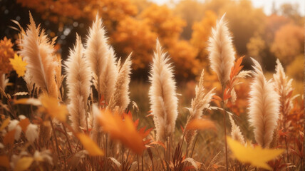 草原のススキ　美しい秋の風景　Generative AI
