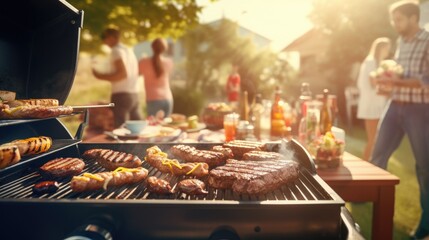 Grill party with friends or family on bright sunny day for socializing and relaxation