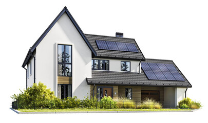 Modern house with solar panels on a transparent background - 660893388