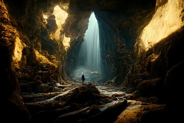 cavern of broken dreams epic scene dynamic composition cinematic photorealistic insanely detailed 4k 8k environment  - obrazy, fototapety, plakaty
