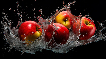 red apple in splash